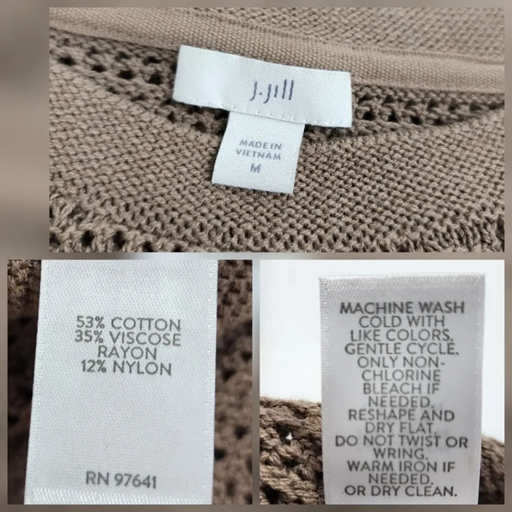 J.Jill Open-Knit Short Sleeve Cotton Blend Top Sweater Taupe Size M - Picture 2 of 12